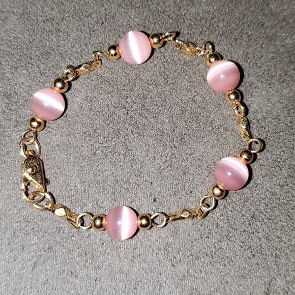 Other - SALE Gold Bracelet w/ Pink Tigers Eye Stones BABY
